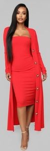 Fashion Nova red 2 piece midi dress with duster